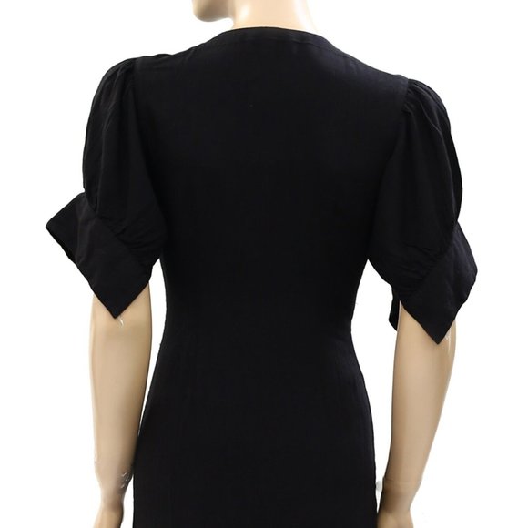 Free People Free-est Vintage Summer Midi Dress Buttondown Black Ruched - Picture 8 of 8